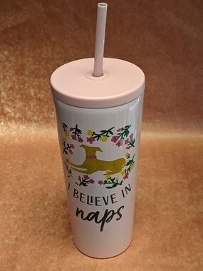 'I Believe in Naps' Pink Tumbler w/ Straw - Aluminum - New
